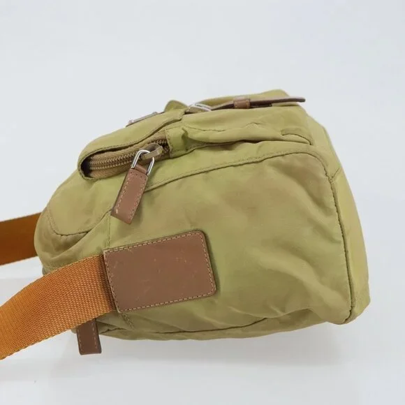PRADA Shoulder Bag Nylon Beige Silver